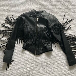 Fringe Black Leather Jacket one of a kind